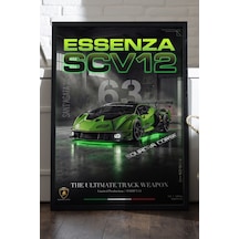 Lamborghini Essenza Siyah Ahşap Çerçeveli Poster, Dekoratif Araba Duvar Tablosu