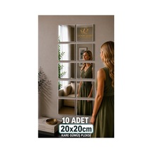 10 Adet 20x20cm Kare Gümüş Pleksi Ayna Kendinden Yapışkanlı Dekoratif Duvar Aynası Seti Kendinden Yapışkanlı Duvar Dekoru Gümüş