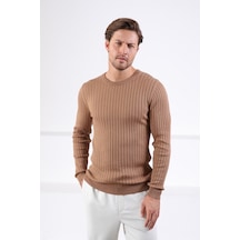 Ferraro Camel Bisiklet Yaka Fitilli Erkek Kazak Camel