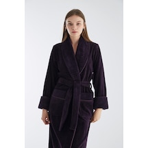 Yaka Fitilli Triga Bambu Cotton Bayan Bornozu Mor