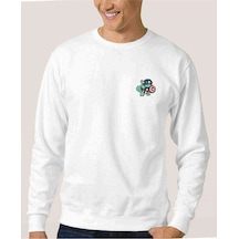 Pokemon Avengermon Baskılı Beyaz Erkek Örme Sweatshirt