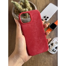 Apple iPhone 15 Uyumlu Kadife Yüzeyli Magsafe Uyumlu Premium Kılıf Soocase691 Kırmızı