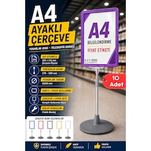 10 Adet - A4 Ayaklı Çerçeve Seti Yuvarlak Tabanlı Teleskopik Fiyat Etiketi Standı Mor