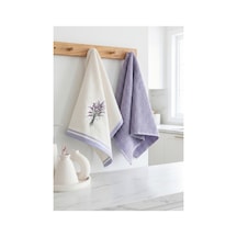 2 Li Nakışlı Havlu Takımı - %100 Pamuk Lavanta Desenli - 40x60 Cm - Lila Lıla