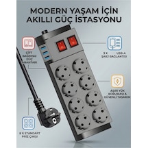 Termal Akım Korumalı 8 Li Uzatma Kablosu 3 X Usb 2 Mt 16 Amper