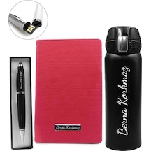 Kişiye Özel Kilitli Termos & 32 Gb Siyah Usb Kalem & Kırmızı Deft