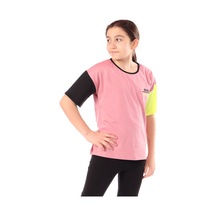 Toontoy Kids Toontoy Kız Çocuk Baskılı Bisiklet Yaka Kısa Kollu Tişört - Renk Bloklu Gülkurusu