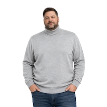 Battalmoda Erkek Büyük Beden Gri Tam Balıkçı Triko Kazak 3xl-4xl-5xl-6xl