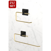 Yapışkanlı Siyah-gold Tuvalet Kağıdı Askısı Ve Rulo Havluluk, Paslanmaz 2'li Set, Banyo Seti Diğer