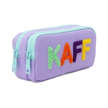 Kaff 01108 Su Geçirmez Bondit Kumaş Peluş Baskılı Çift Gözlü Kalemlik Kalem Kutusu Mor & Yeşil Genel