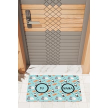 Rugmood Modern Dijtal Baskı Mavi Su, Mama Kabı Matı Kapı Önü Paspası Çok Renkli