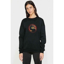Mortal Kombat Logo Baskılı Siyah Kadın Sweashirt