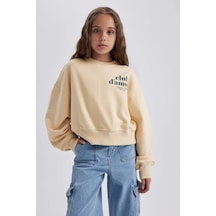 Defacto Kız Çocuk Oversize Geniş Kalıp Baskılı Sweatshirt A6158a823aubg378 Bej