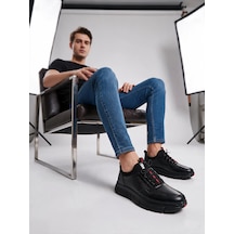 Aren Hakiki Deri Günlük Kullanım Erkek Sneaker Günlük Ayakkabı siyah
