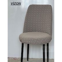 İlmek Desen Oval Sandalye Kılıfı, Sandalye Örtüsü 6 Adet Vizon Vizon