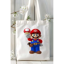 Art Hediye Super Mario Oyun Baskılı Bez Çanta Omuz Çantası Model 3 Çok Renkli