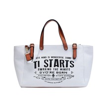 Beyaz Yogodlns Kadın Tote Çanta Moda Mektup Büyük Kapasiteli Kanvas Omuz Çantası Rahat Büyük Çanta Beyaz