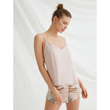 Koton V Yaka Pijama Üstü İnce Askılı Bronz 1ylk22319mw Bronz