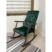 Asedia Trend Ceviz Zümrüt Yeşil Kapitoneli Sallanan Sandalye Berjer