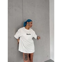 Baskı Detaylı Unisex Günlük Stil Beyaz Soft Touch Oversize Tişört