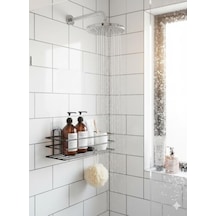 Yapışkanlı Siyah Banyo Ve Mutfak Rafı Tek Katlı Düz Şampuanlık Ve Baharatlık, Delmeden Montaj, Matkap Vida Gerektirmeyen Su Geçirmez Duvar Organizeri 2 Adet