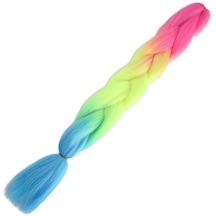 Afrika Örgülük Ombreli Sentetik Saç 100 Gr. - Fuşya / Neon Sarı / Açık Mavi