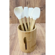 Bambu Kaşıklık Tezgazüstü Kaşıklık Ve Silikon Spatula Set