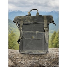 Kanvas Deri Su Geçirmez Design Unisex Gezi Okul Seyahat Kamp Sırt Çantası Siyah