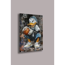 Basketbolcu Ördek 4mm Cam Tablo Eğlenceli Pop Art Uv Baskı Beyaz