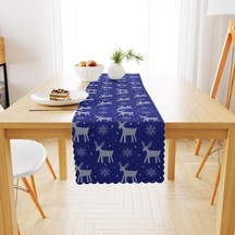 Geyik Desenli Mavi Zemin Dijital Baskılı Petek Dokuma Runner 40x140