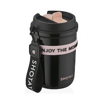 Shotay Strow Çelik Termos Mug 410ml Siyah Siyah