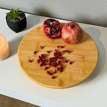 Yuvarlak Bambu Servis Tahtası, 26 Cm, Ayaklı, Dekoratif