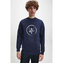 Dogs Baskılı Indigo Mavi Lacivert Erkek Örme Sweatshirt