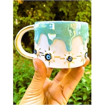 Kalite 24 Ayar Kaplama El Yapımı Kupa 220 Ml Nazarlı Kupa Evil Eye Mug 22err Beyaz - Çok Renkli