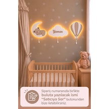 El Boyaması Ahşap Çocuğun İsmine Özel 3 Lü Pilli Ledli Gece Lamba Seti Yıldız Hediyeli Bebek Çocuk Odası-açık Kahve Bej