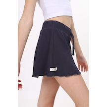 Toontoy Kız Çocuk Beli Lastikli Basic Fitilli Şort - Paça Detaylı Füme