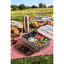 Porsima Ac-100 7 Bölmeli Çerezlik Çok Amaçlı Organizer Kapaklı Saklama Kabı Kapaklı Kahvaltılık Seti Gri
