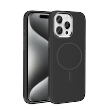 Apple Uyumlu iPhone 15 Pro Max Kılıf M-safe Şarj Özellikli Metal Kamera Çerçeveli Zore Edi Silikon Kapak Siyah