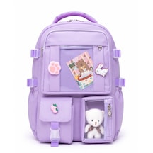 Quovo Kawaii Bag Club Kore Tarzı Full Aksesuarlı Ortopedik Günlük Yeni Okul Sırt Çantası Lila