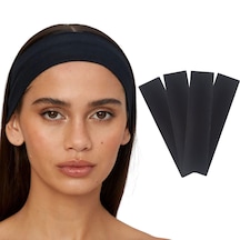 4lü Kadın Saç Bandı Bandana Pamuk Likralı Spor Headband Siyah