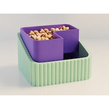 3d Baskı Fıstık Kasesi - Çift Hazneli Kabuk Ayırıcı Sunum Kasesi - Mint Mor Çok Renkli