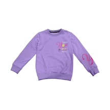 İrem Çocuk Giyim Kız Çocuk You Only Önü Arkası Yazı Resim Desenli Lila Renk Şardonlu Sweatshirt Lila