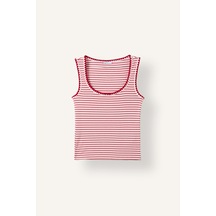 Defacto Slim Fit U Yaka Ribana Çizgili Fisto Detaylı Atlet I4047ax26smrd70 Kırmızı-rd70