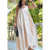 Lasorella Butik Kadın Ekru Renk Uzun Elbise Ekru