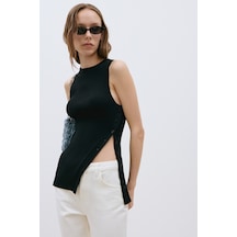 Suud Collection Siyah Nola Çapraz Düğmeli Triko Bluz