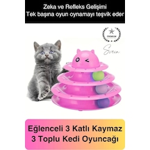 3 Katlı 3 Toplu Kedi Oyuncağı Yuvarlak Eğlence Dönen Hareketli Abs Plastik Çıngıraklı Zeka Gelişim