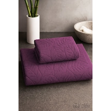 Banyo & Yüz Havlusu Seti Dokulu %100 Pamuk 90x150 + 50x90 Cm Foliva Mor