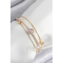 Pirinç Zirkon Taşlı Baget Model Gold Renk Kadın Bileklik - Tj-bb7863 Gümüş