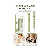 2'li Diş Kaşıyıcı Seti Pipet Ve Emzik Askısı Bebek Dişlik Yeşil
