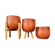 Bitki Tasarımı Siyah Nokta Desenli Terakota Saksı & Saksılık Dekoratif Salon Çiçekliği 3'lü Set 15 Cm
